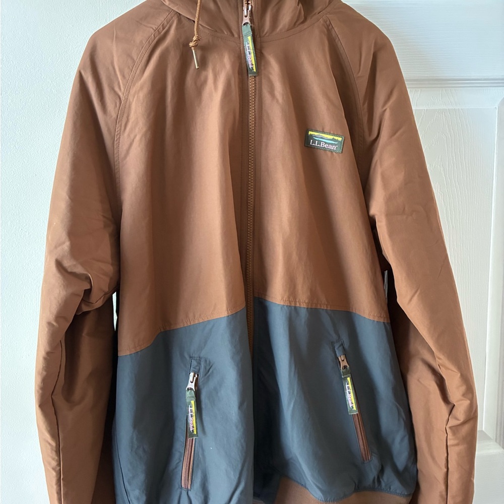 L.L. Bean Brown and Gray Two-Tone Hooded Bomber Jacket